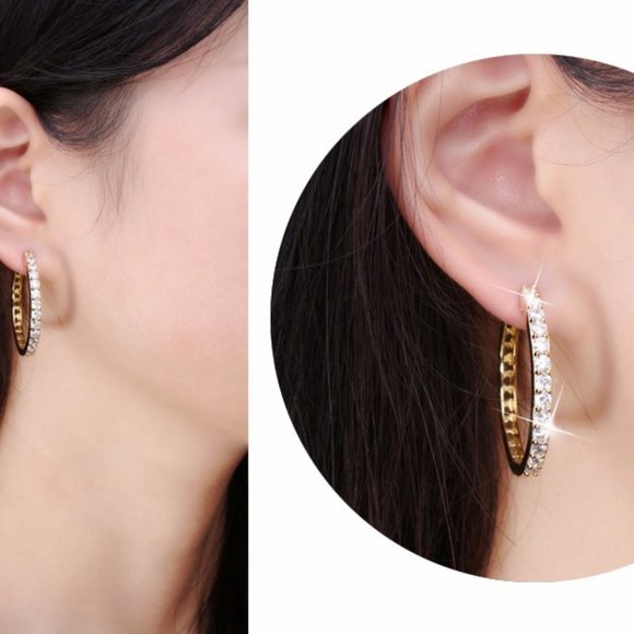 NEW 18K Yellow Gold 1.25'' Diamond Hoop Earrings - Picture 3 of 3